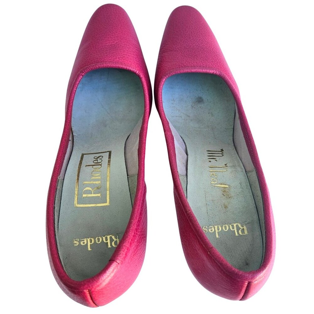 Vintage 50s Pink Leather Kitten Heel Pumps Sz 5B Rhodes Mr. Neal - Picture 9 of 16